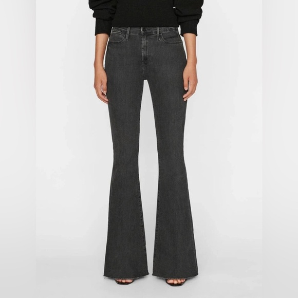 $238 FRAME Le High Flare Jeans 29 Tierra Black Gray Stretch Raw Hem Cotton - Picture 1 of 5